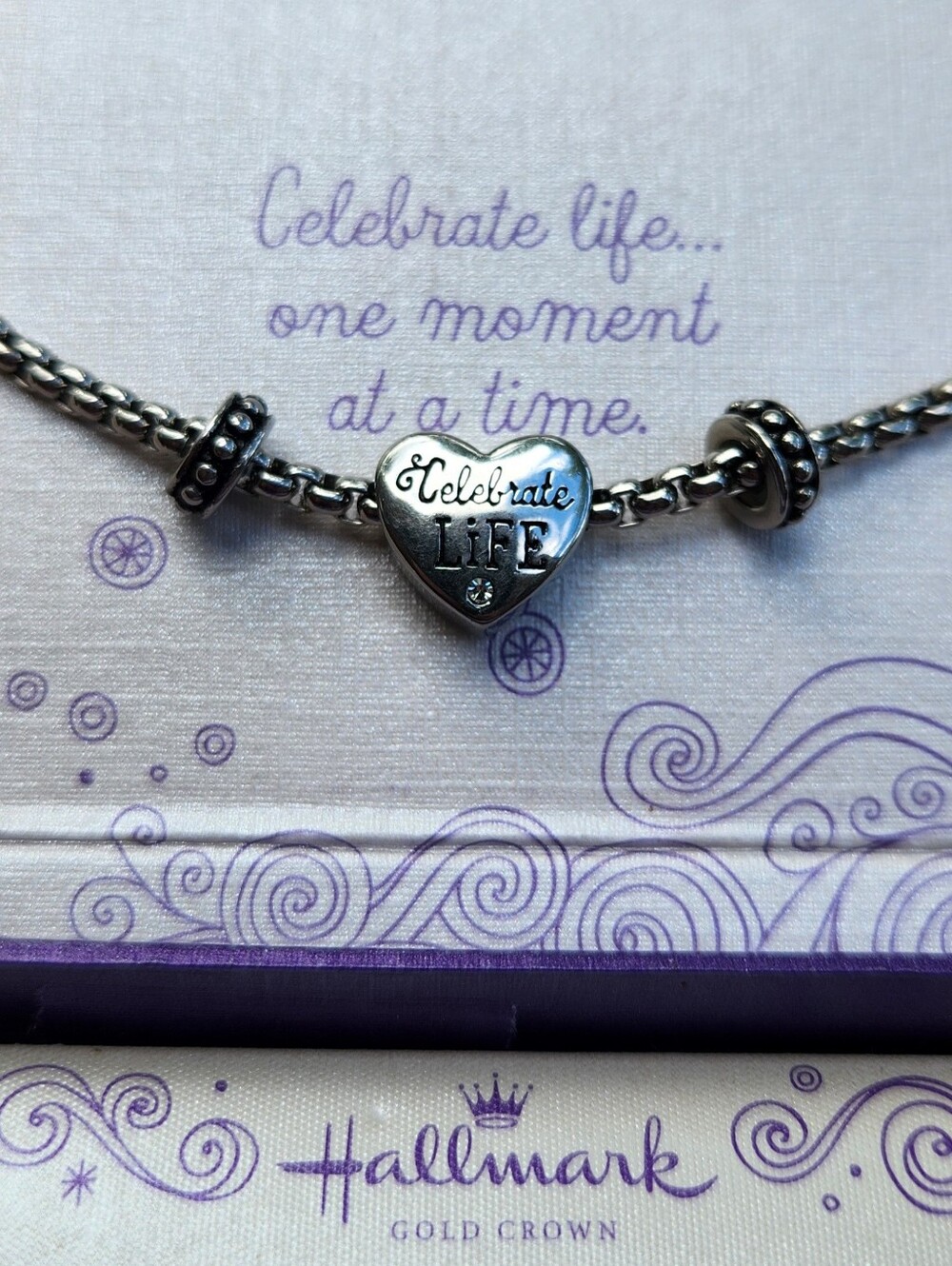 Hallmark Silver Heart 'Celebrate LIFE' Bracelet with Bead Accents